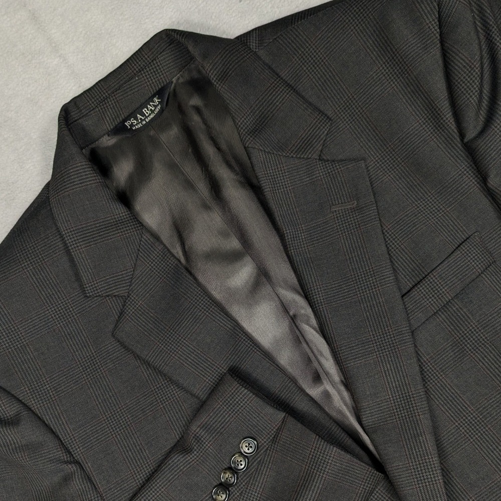 Jos. A. Bank Mens 42L Wool Blazer Grey Glen Plaid Two Button Sport Coat Jacket